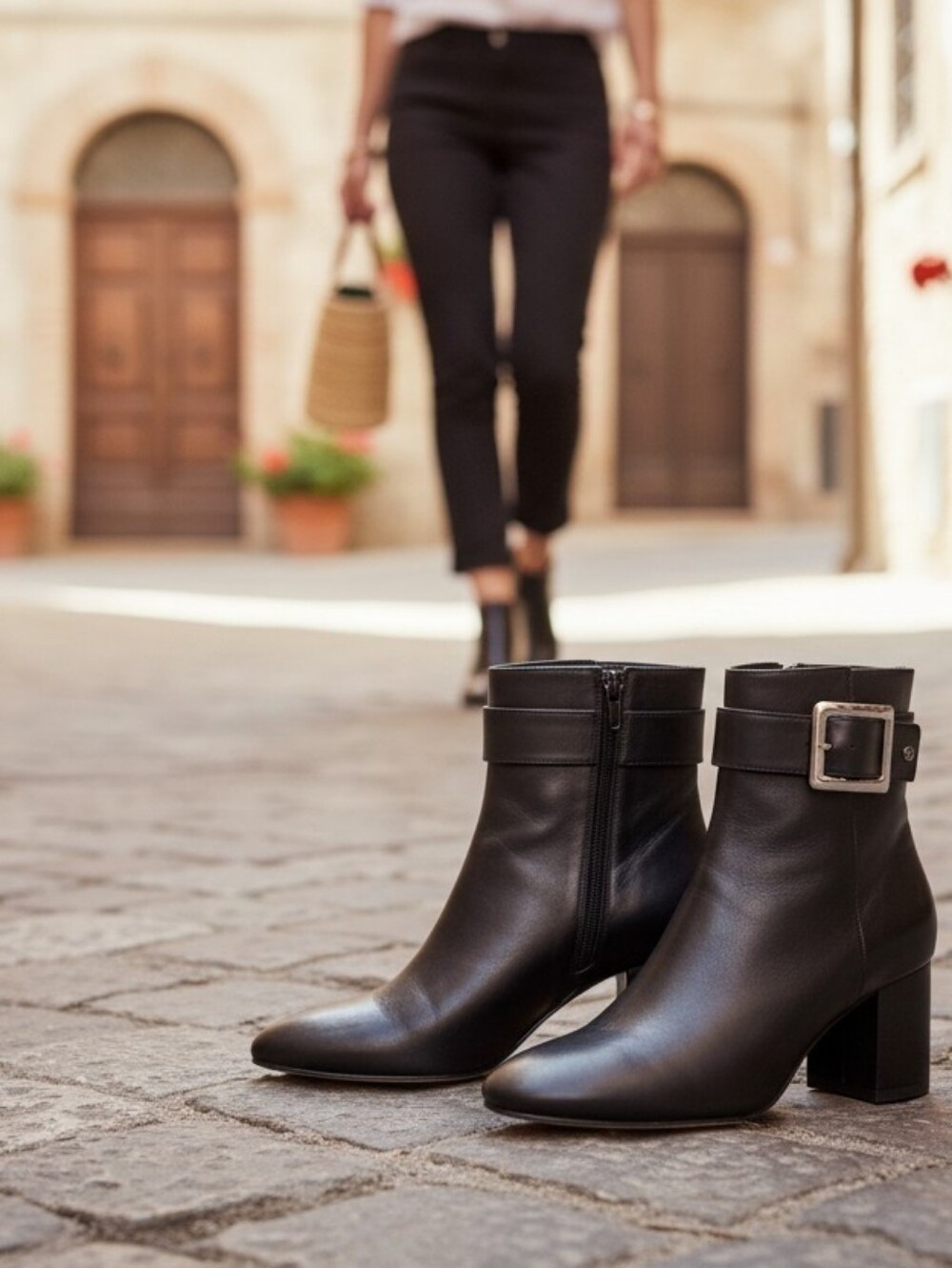 Capazzani Black Leather Ankle Boots High Heel US10 EU41 Vero Cuoio Made In Italy